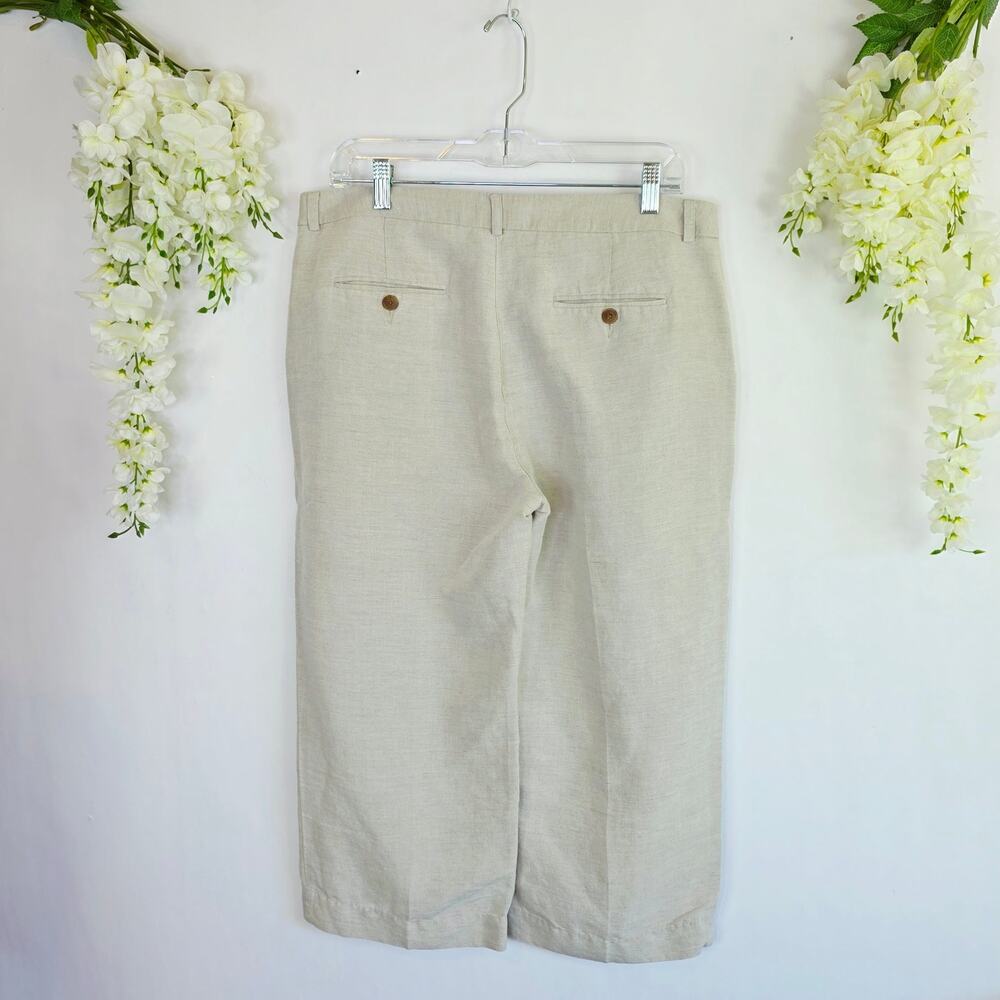 Van Heusen Studio Linen Blend Cropped Pants Capri 12 Beige Wide Leg Coastal Chic - Picture 3 of 15